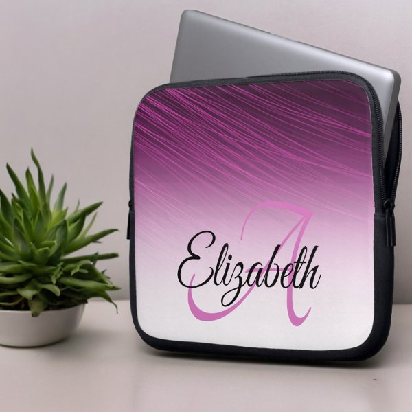 Elegant Custom Name Monogram Purple Ombre Streaks