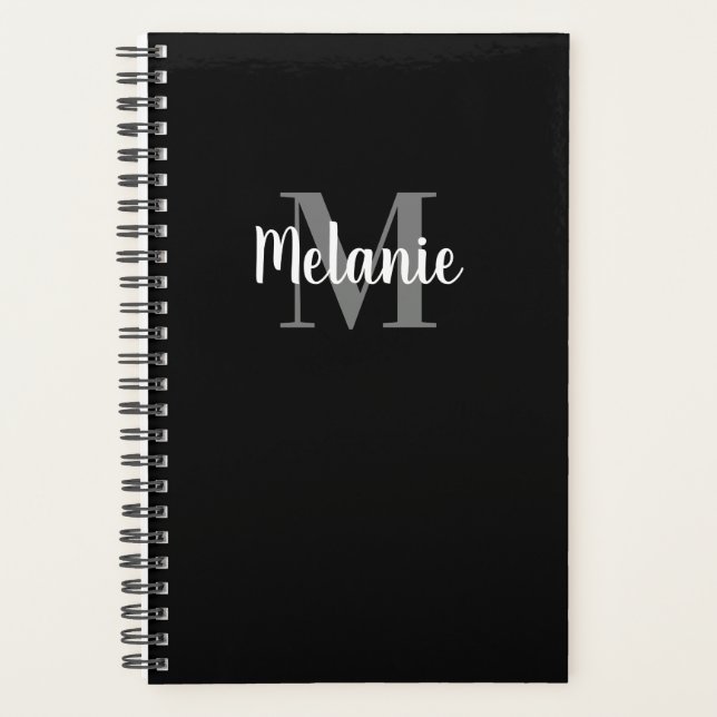 Elegant custom name monogram spiral planner (Front)