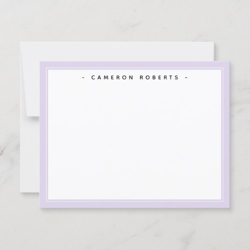 Elegant custom name note card light purple border
