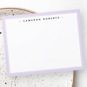 Elegant custom name note card light purple border