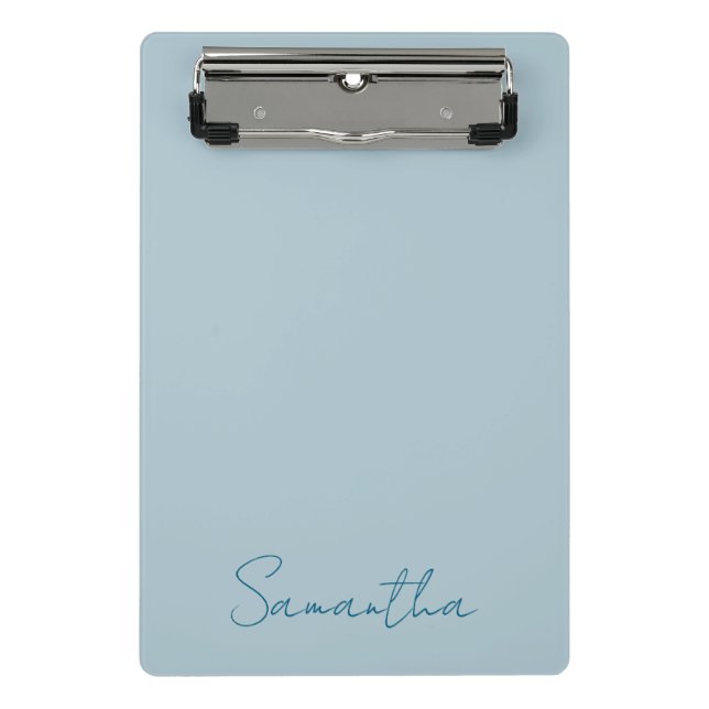 Elegant Custom Name Pastel Blue Mini Clipboard (Front)