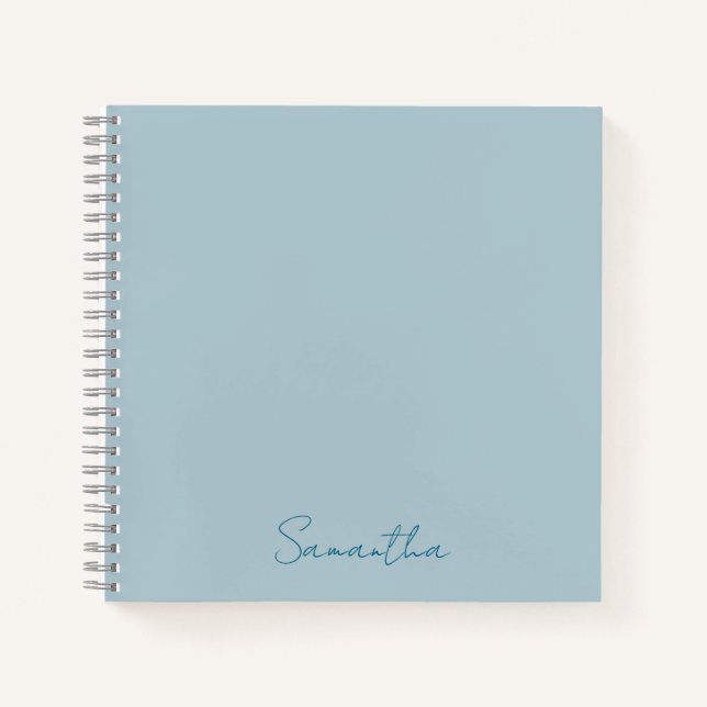 Elegant Custom Name Pastel Blue Notebook (Front)