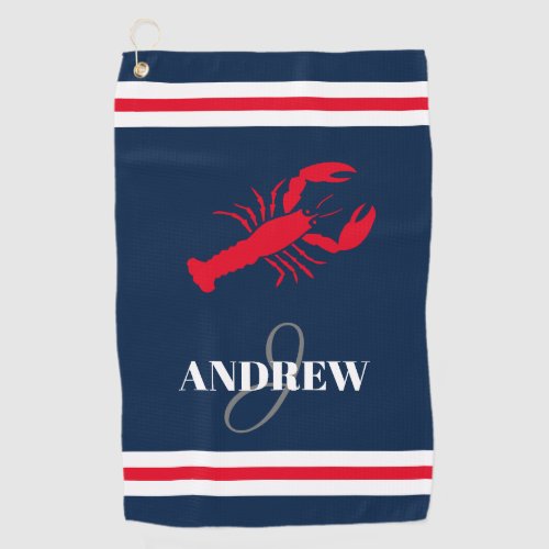 Elegant custom name red lobster golfing gift golf towel