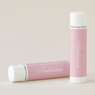 Elegant Custom Name Soft Rose Pink Lip Balm