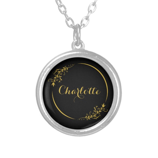 Elegant Custom Name Stylish Frame Silver Plated Necklace (Front)