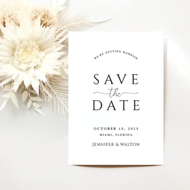Elegant custom names white wedding save the date invitation (Creator Uploaded)