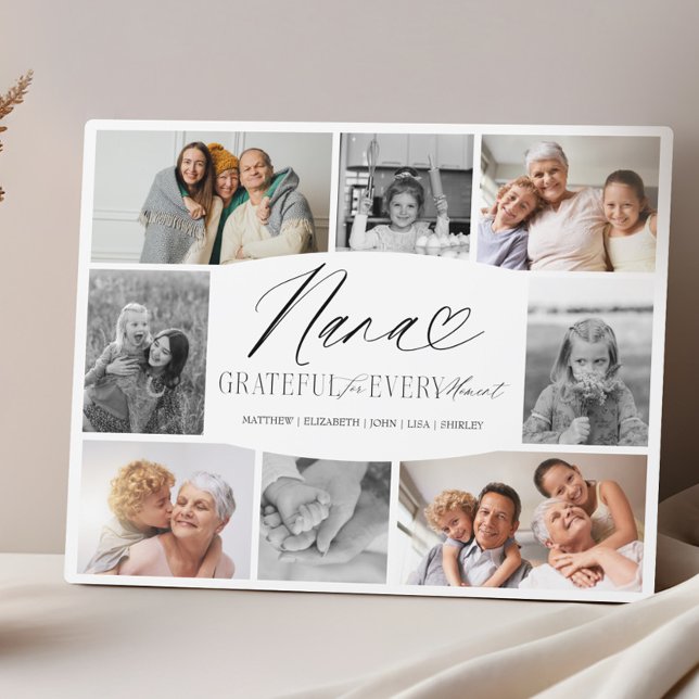 Elegant Custom Nana Photo Collage Keepsake Plaque (Nana Grateful for Every Moment Photo Collage Plaque)
