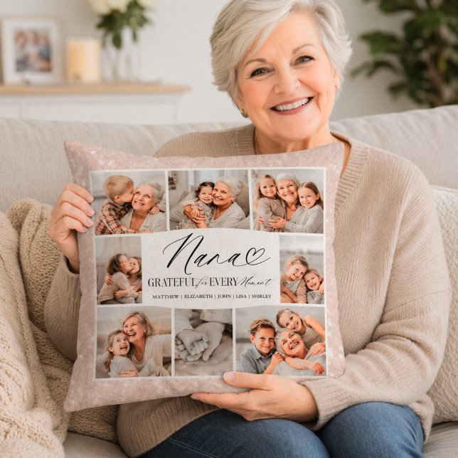 Elegant Custom Nana Photo Collage Keepsake Throw Pillow (Creator Uploaded)