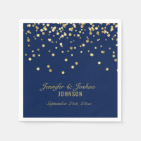 Elegant Custom NAVY BLUE Gold Confetti Wedding Paper Napkin