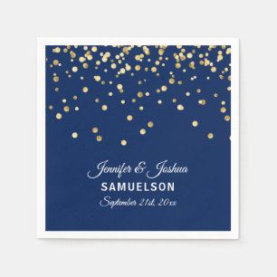 Elegant Custom NAVY BLUE Gold Confetti Wedding Paper Napkins