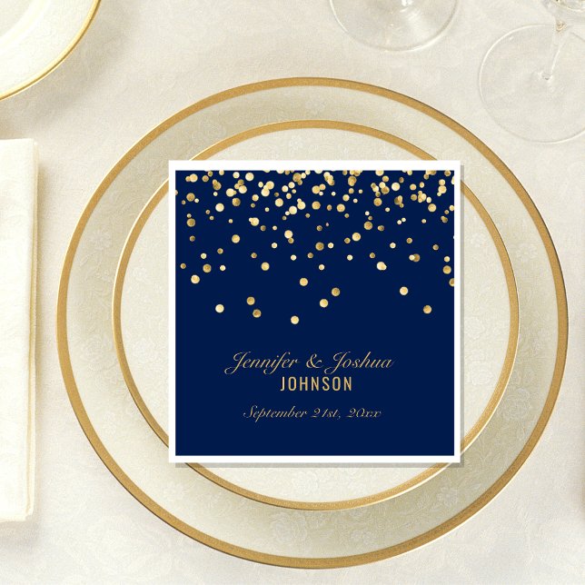 Elegant Custom NAVY BLUE Gold Confetti Wedding Paper Napkins (Creator Uploaded)