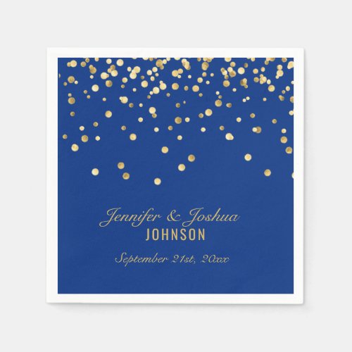 Elegant Custom NAVY BLUE Gold Confetti Wedding Paper Napkins