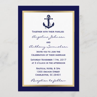 Elegant Custom Navy Blue Nautical Wedding Invites