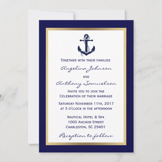 Elegant Custom Navy Blue Nautical Wedding Invites