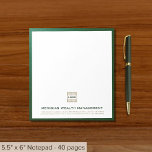 Elegant Custom Notepad with Logo<br><div class="desc">Stay organized in style with our Elegant Custom Notepad with Logo. This notepad features your company's logo, name, address, and contact information framed in a sophisticated emerald green print border around a crisp white background. Whether you're jotting down important notes, messages, or to-do lists, this notepad exudes professionalism and attention...</div>