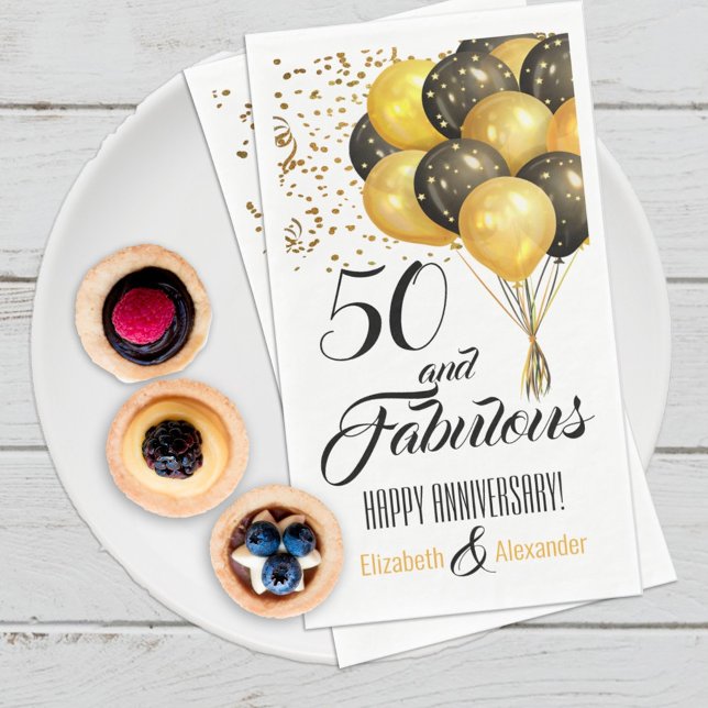 Elegant Custom Number and Celebration Gold Black Paper Guest Towels (Creator Uploaded)