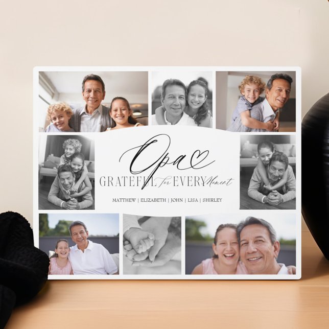 Elegant Custom Opa Photo Collage Grandpa Keepsake Plaque (Opa Grateful for Every Moment Photo Collage Plaque)