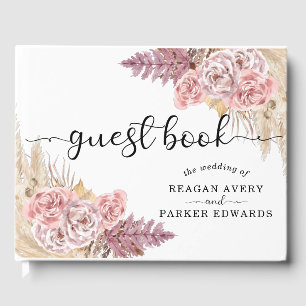 Elegant Custom Pampas Grass Floral Wedding Guest Book