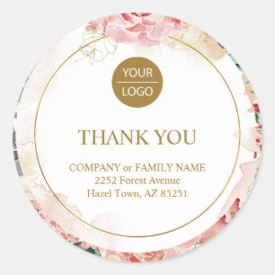 Elegant custom pastel floral rose "Thank you" Classic Round Sticker