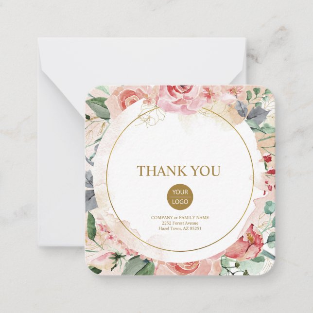 Elegant custom pastel floral rose "Thank you" Note Card (Front)