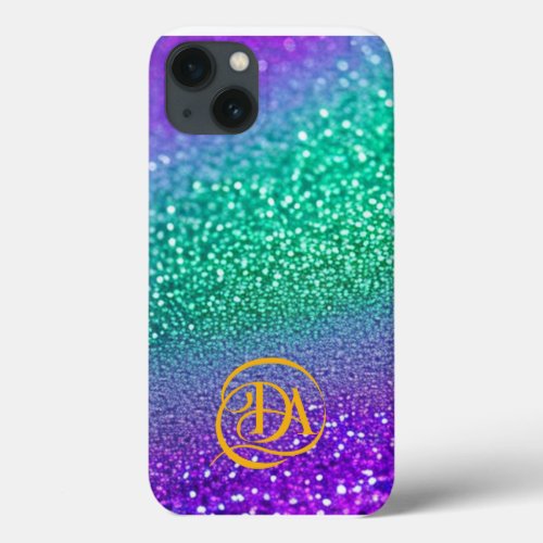 Elegant custom personalized monogram glitter iPhone 13 case