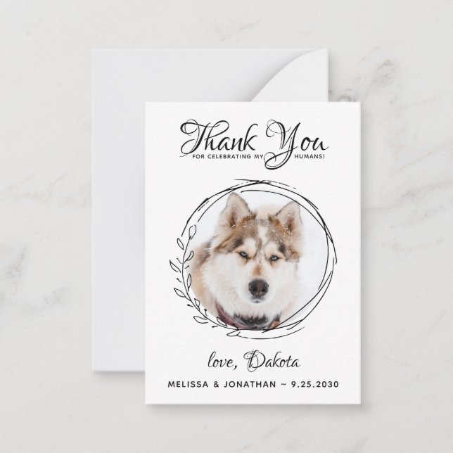 Elegant Custom Pet Photo Dog Wedding Thank You Note Card (Front)