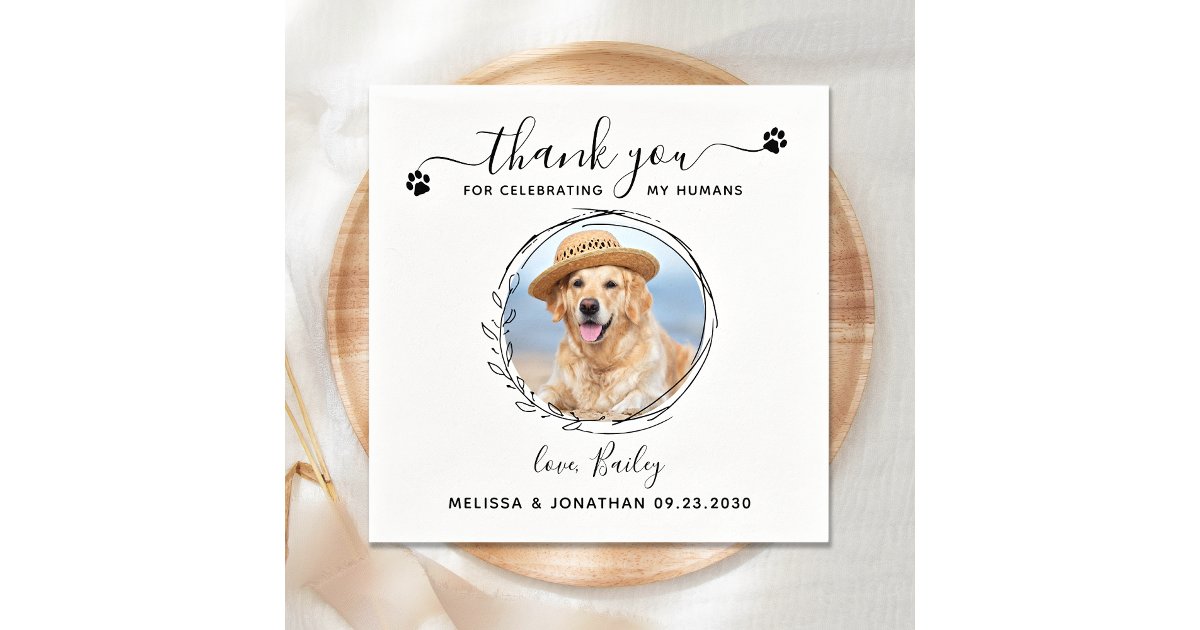 Elegant Custom Pet Photo Thank You Dog Wedding Napkins | Zazzle