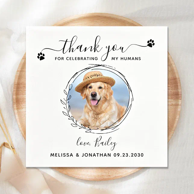 Elegant Custom Pet Photo Thank You Dog Wedding Napkins | Zazzle