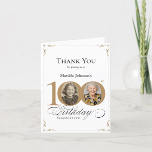 Elegant Custom Photo 100th Birthday Letterpress Thank You Card