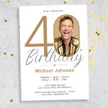 Elegant Custom Photo 40th Birthday Invitation<br><div class="desc">Elegant Custom Photo 40th Birthday Invitation. Celebrate your milestone birthday in sleek, modern style with our "Minimalist Chic" theme design, where the simplicity of Minimalist elegance meets the allure of Custom Photo personalization. This simple and chic design allows your custom photo to take center stage, making your celebration uniquely yours....</div>