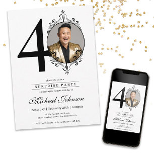 Elegant Custom Photo 40th Birthday Surprise Party Invitation