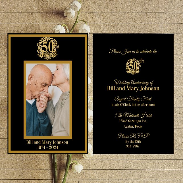Elegant Custom Photo 50th Golden Anniversary Party Invitation (Creator Uploaded)