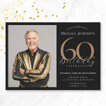 Elegant Custom Photo Black Gold 60th Birthday Invitation<br><div class="desc">Elegant Custom Photo Black Gold 60th Birthday Invitation. Celebrate a milestone birthday with our Black and Gold Simple Elegant invitation, perfect for adding a touch of sophistication to your special day. This customizable design features a sleek black background adorned with elegant gold accents, creating a timeless and classy look. Personalize...</div>