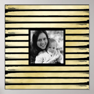 Elegant custom photo black gold foil paint striped poster