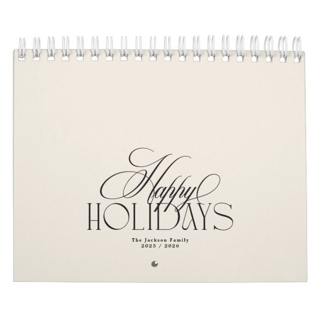 Elegant Custom Photo Calligraphy Cream Christmas Calendar (Cover)
