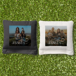 Elegant Custom Photo Family Reunion Name Cornhole Bags