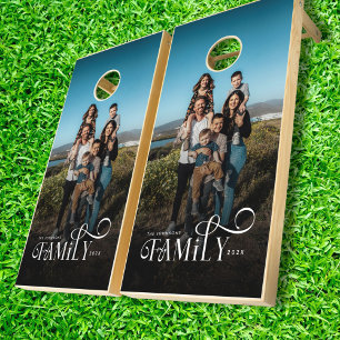 Elegant Custom Photo Family Reunion Name Cornhole Set