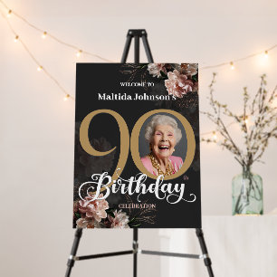  Elegant Custom Photo Floral 90th Birthday Welcome Foam Board