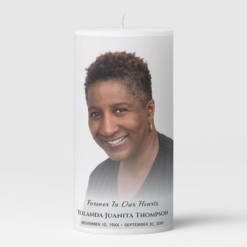 Elegant Custom Photo Forever In Our Hearts Funeral Pillar Candle