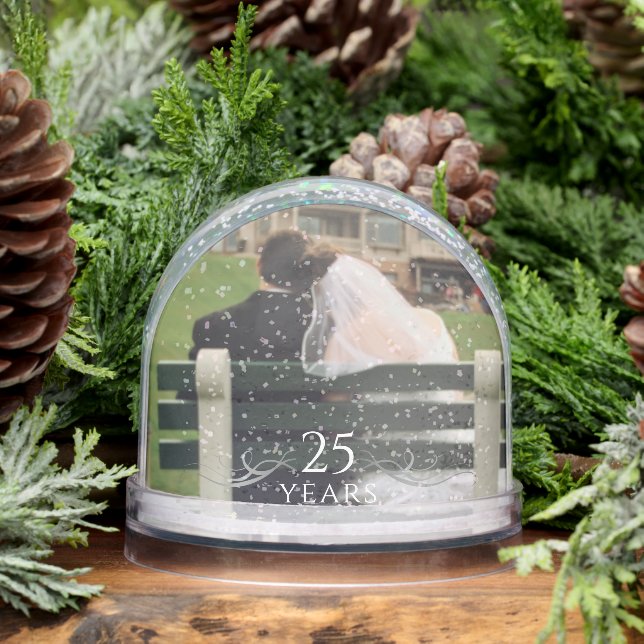 Elegant Custom Photo Gift 25th Wedding Anniversary Snow Globe (Winter)
