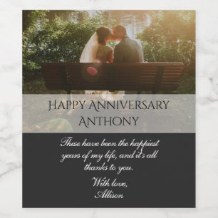 Elegant Custom Photo Happy Anniversary Picture Wine Label