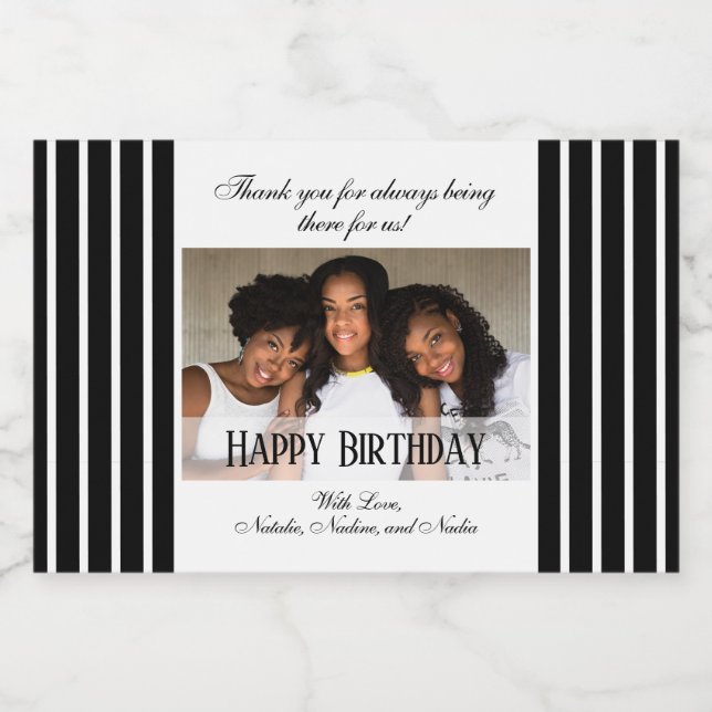 Elegant Custom Photo Happy Birthday Liquor Bottle Label (Single Label)