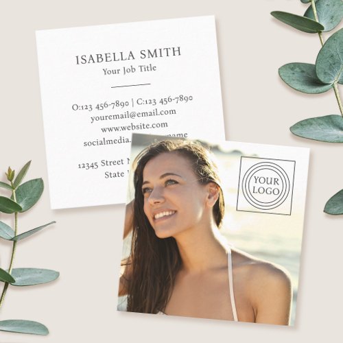 Elegant Custom Photo Logo Minimalist Trendy Square Business Card