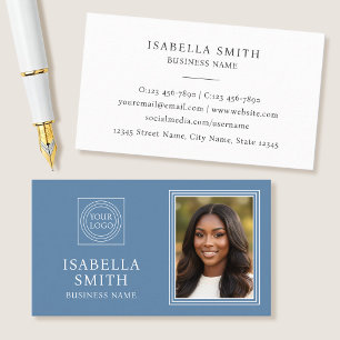 Elegant Custom Photo Logo Professional Blue Business Card