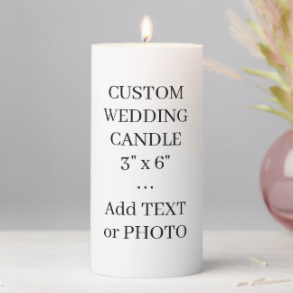 Elegant Custom Photo or Text 3"x6" Wedding Pillar Candle