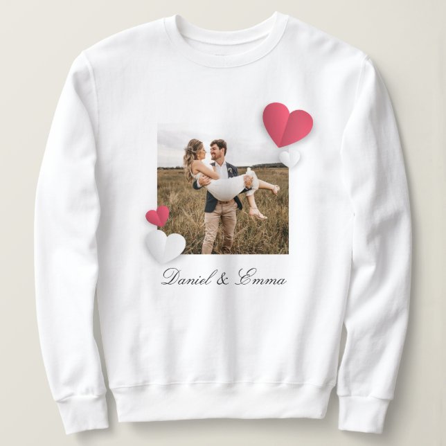 Elegant Custom Photo Sweatshirt with Names Couple  (Design Front)