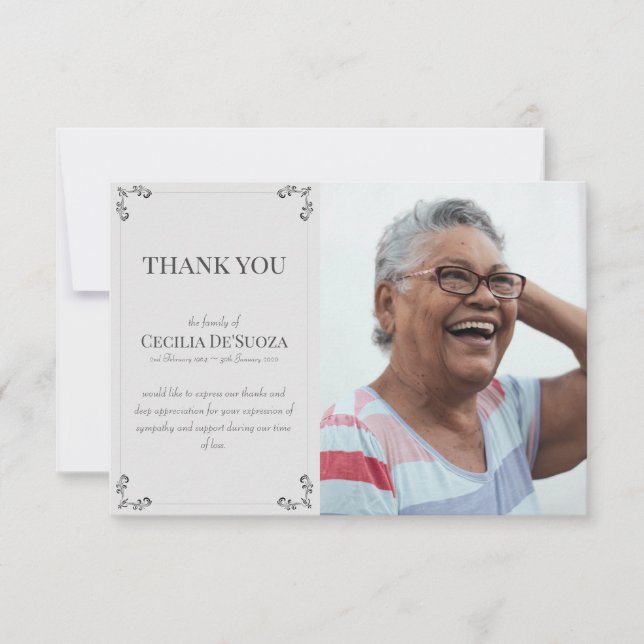 Elegant Custom Photo Sympathy Funeral Light Gray Thank You Card (Front)