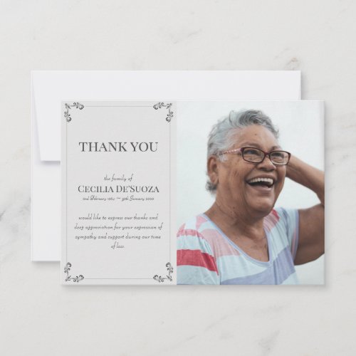 Elegant Custom Photo Sympathy Funeral Light Gray Thank You Card