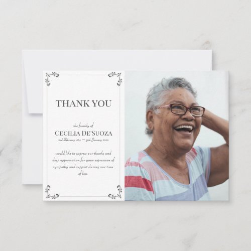 Elegant Custom Photo Sympathy Funeral White  Thank You Card