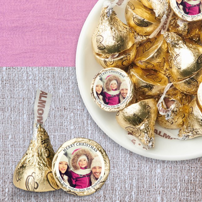 Elegant Custom Photo Text Festive Merry Christmas Hershey®'s Kisses® (Hershey's Kisses in foil, with custom photo and text, plus Merry Christmas greeting)
